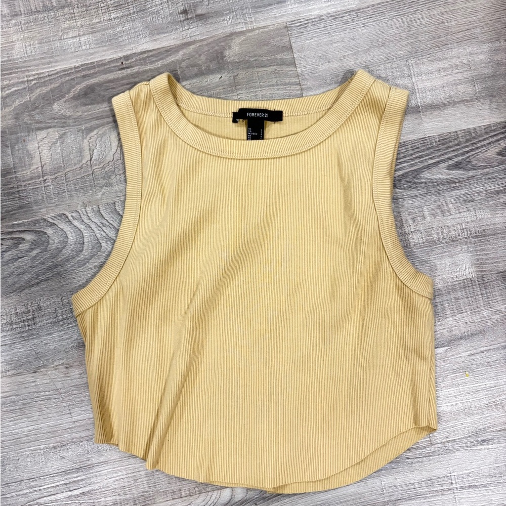 Forever 21 Light Yellow Ribbed Cropped Tank
